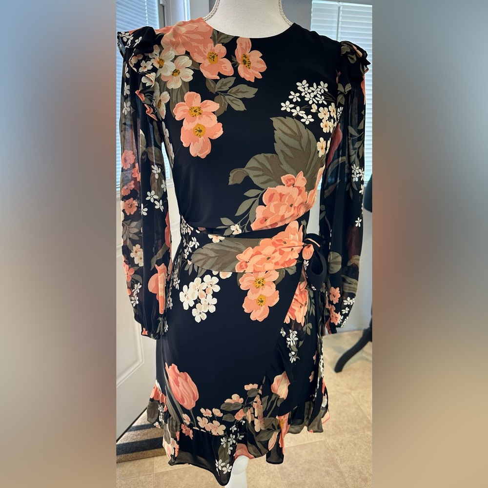 REFORMATION Floral Wrap Midi Long Sleeve Dress